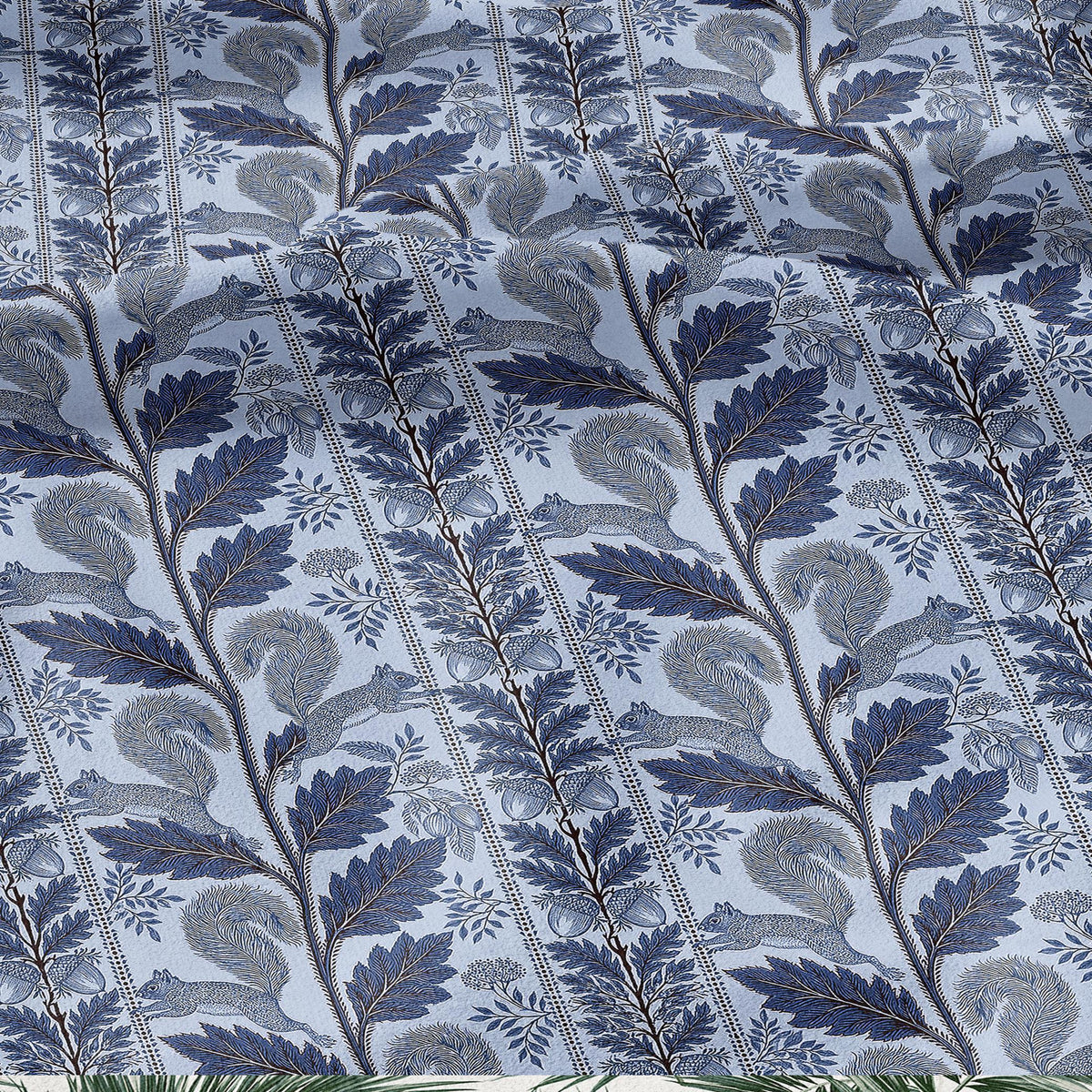 100% LINEN Fabric Woodland - blue floral print with Squirrel Neutral Fabric by the Yard by LithuanianLinen 3789