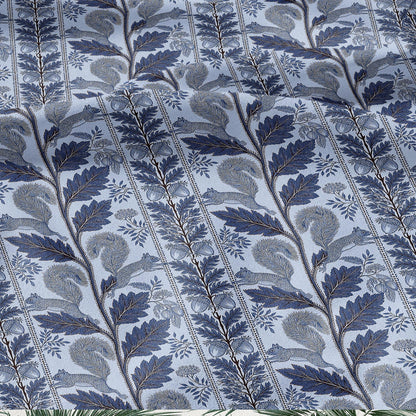 100% LINEN Fabric Woodland - blue floral print with Squirrel Neutral Fabric by the Yard by LithuanianLinen 3789