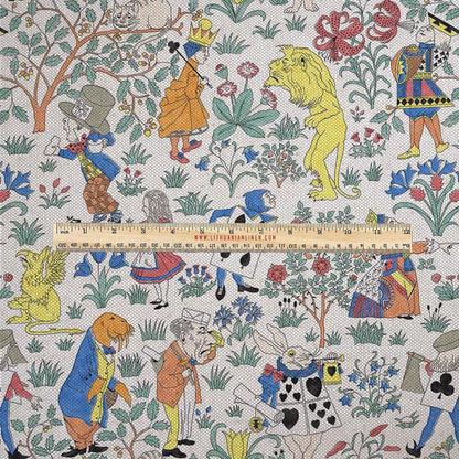 100% LINEN Fabric UPHOLSTERY 12oz - Alice in Wonderland by Voysey on oatmeal - Modern vintage historical British floral upholstery 2984