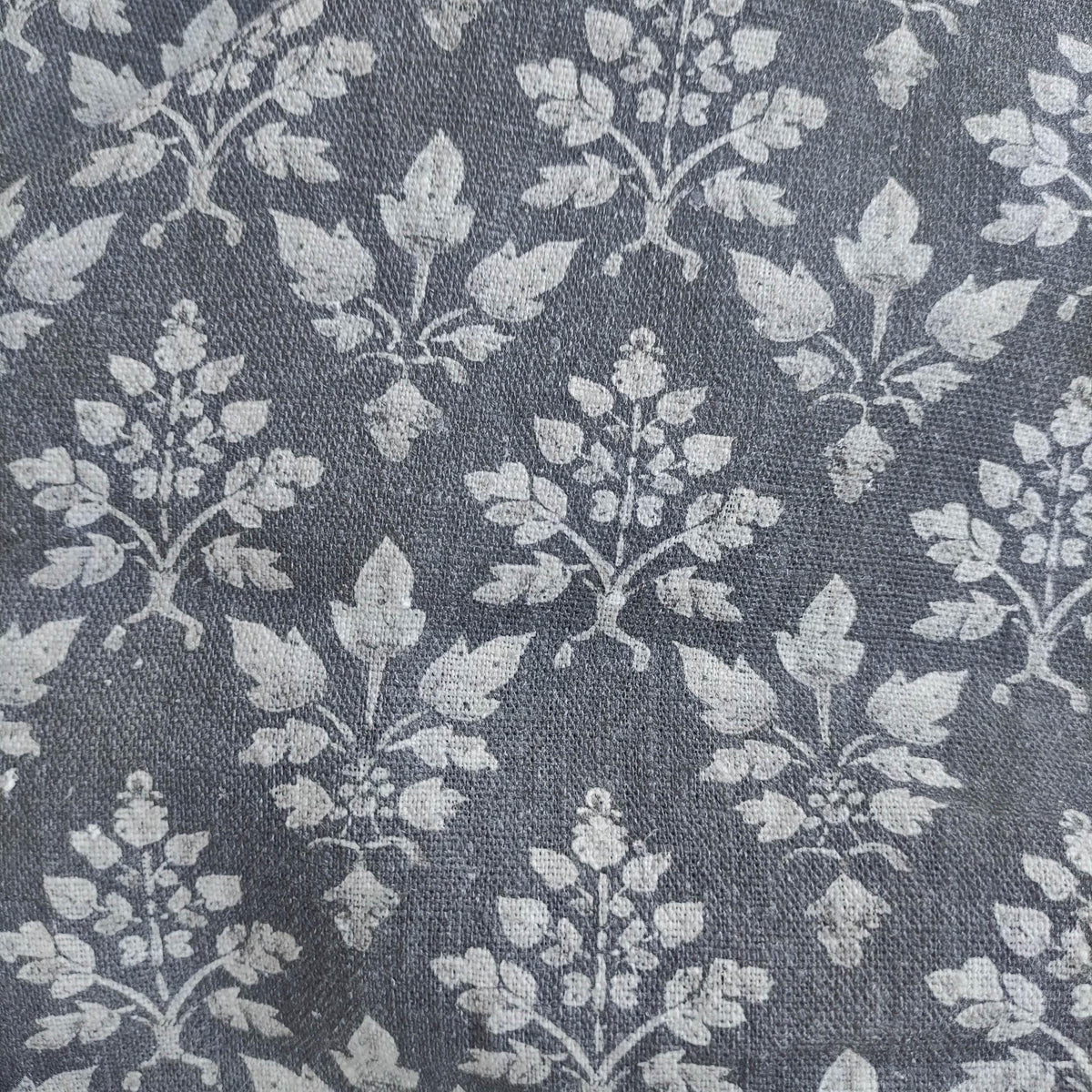 100% LINEN Fabric Tosca gray print - botanical block print upholstery curtains dress making 2074