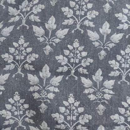 100% LINEN Fabric Tosca gray print - botanical block print upholstery curtains dress making 2074