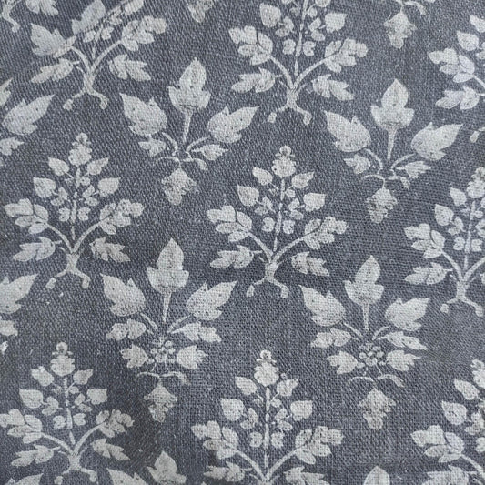 100% LINEN Fabric Tosca gray print - botanical block print upholstery curtains dress making 2074