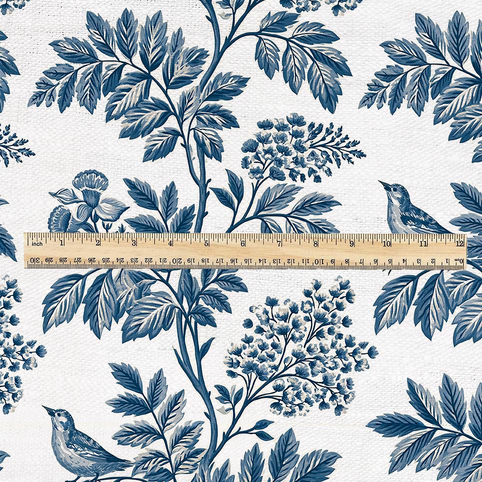 100% linen fabric blue white tree print - Vintage floral botanical modern Victorian 3389