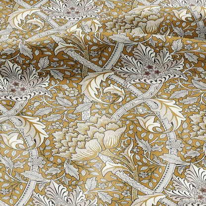 100% LINEN Fabric William Morris windrush mustard yellow print - British linen floral upholstery home textile Victorian fabrics 2735