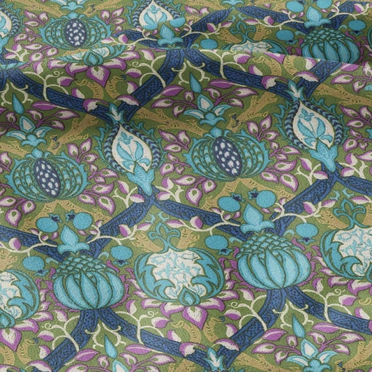 100% LINEN Fabric William Morris Granada print - British linen floral upholstery home textile Victorian fabrics green blue 3223