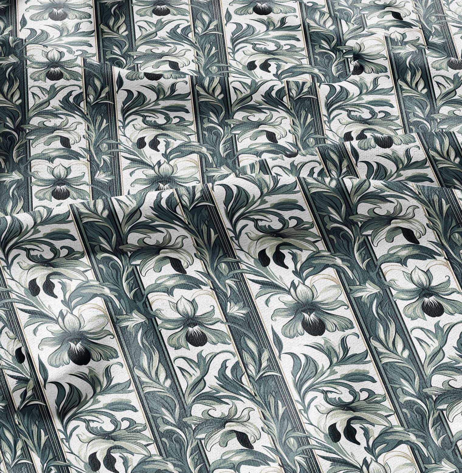 100% LINEN Fabric Art deco floral - narcissus botanical linen Fabric for upholstery dressmaking curtains home textile Art Nouveau