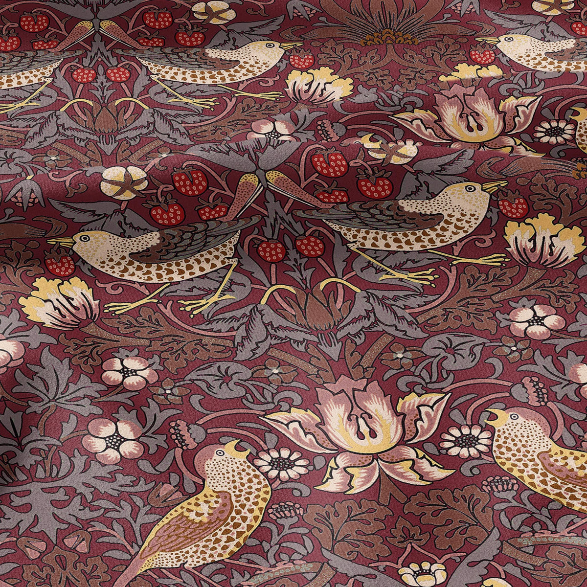 100% LINEN fabric - William Morris Strawberry thief burgundy red - British Victorian Art Craft flax - sewing home decor or clothing 3868