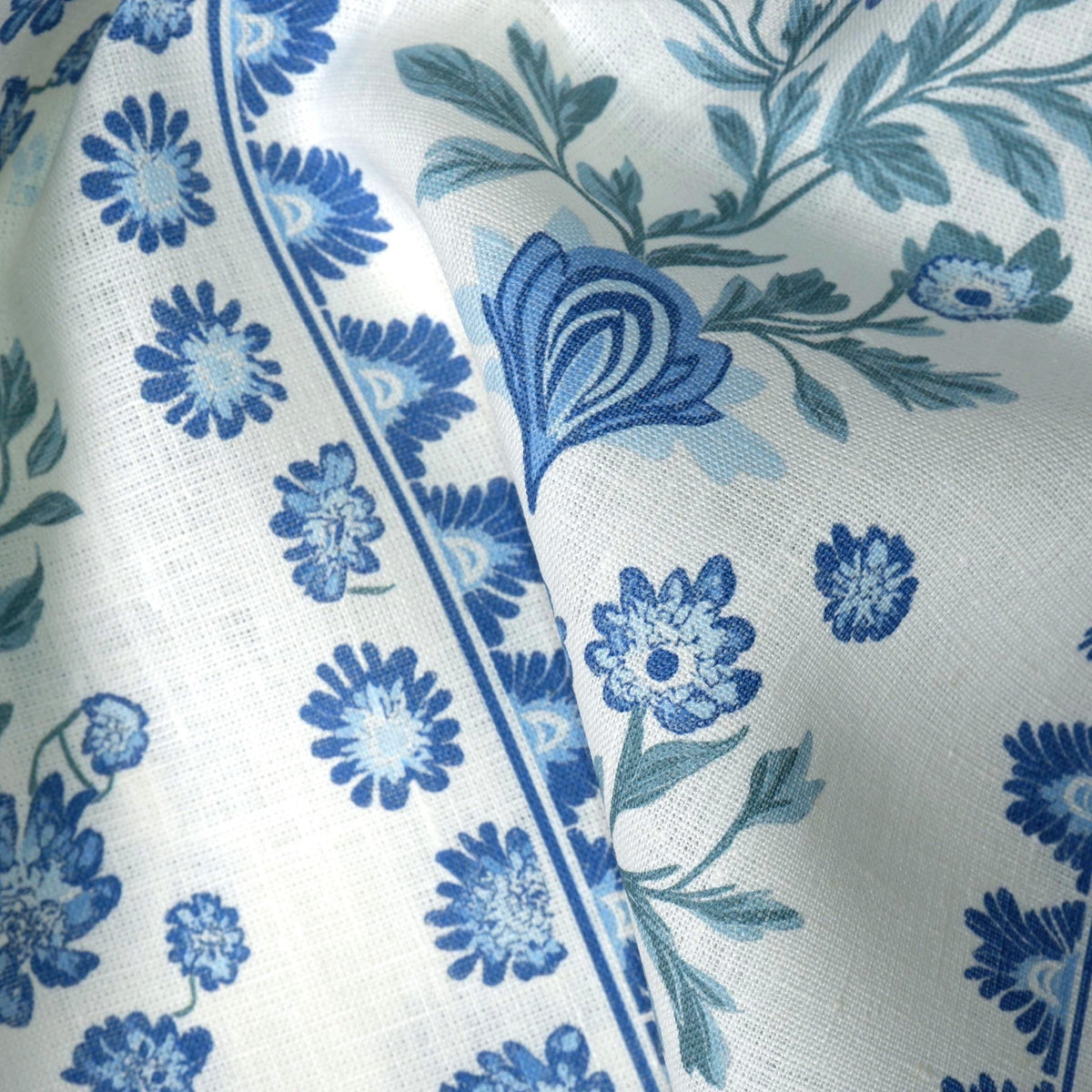 100% LINEN Fabric Floral stripe blue green white - french linen floral upholstery home textile Victorian fabrics 2153