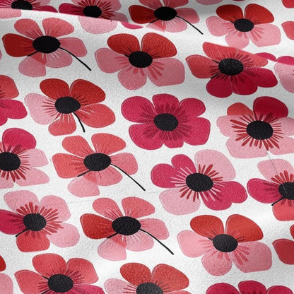 100% LINEN Fabric Red poppy floral print - retro block print flower - for upholstery home decor - medium for dress making 2145