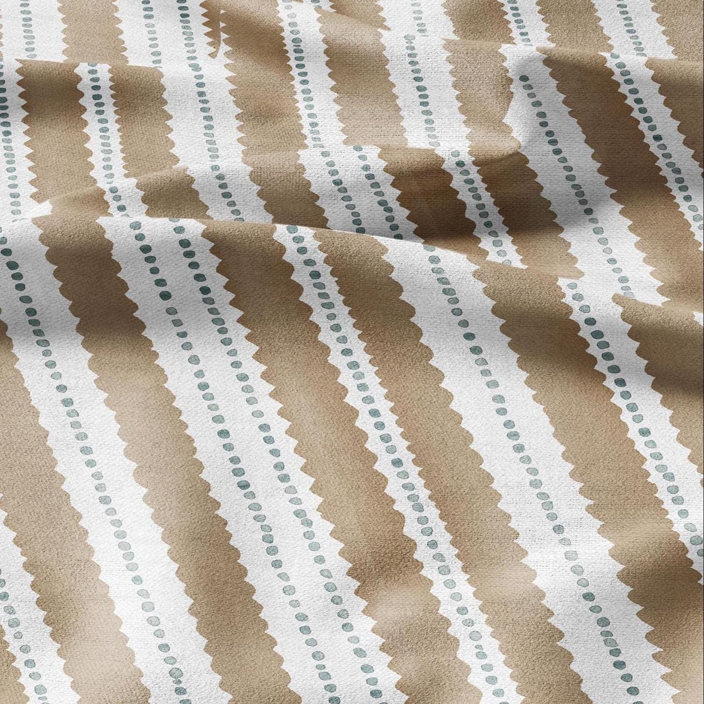 100% LINEN Fabric Scalloped stripe print - retro sepia brown dot stripe - for upholstery home decor - medium for dress making 2884GR