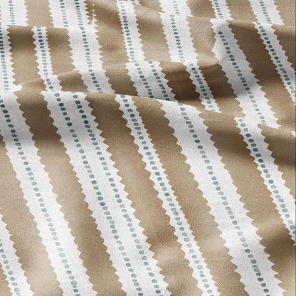 100% LINEN Fabric Scalloped stripe print - retro sepia brown dot stripe - for upholstery home decor - medium for dress making 2884GR
