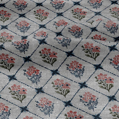 100% LINEN Fabric Rhomb trellis floral geometric print - oatmeal linen fabric botanical - heavy for home decor clothing 3093