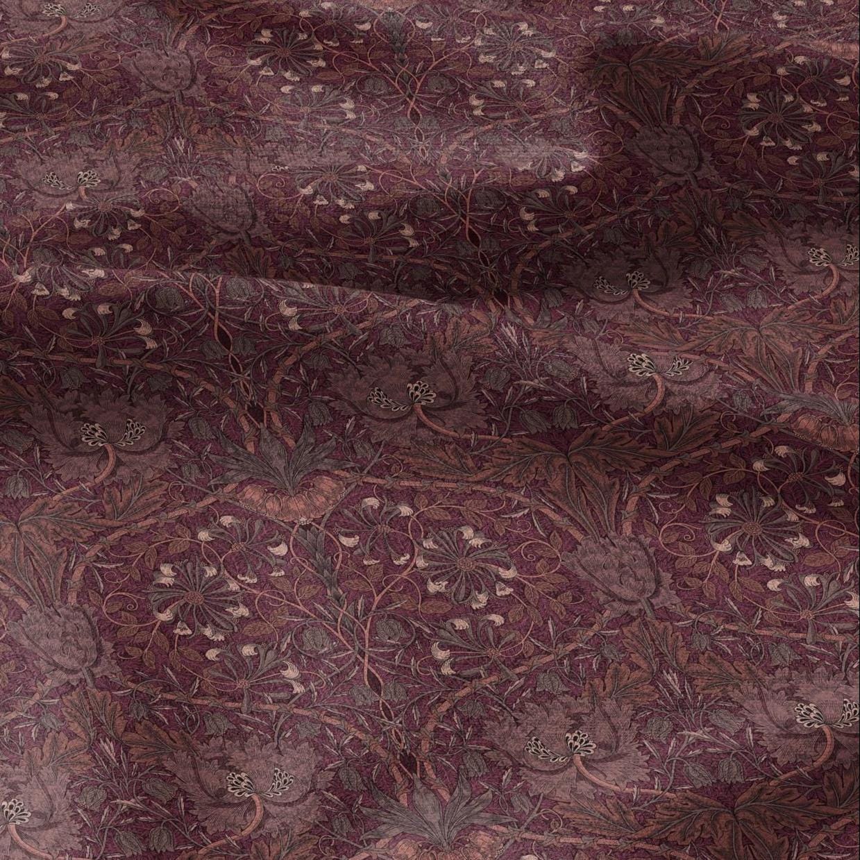 100% linen fabric William Morris Honeysuckle red print - Victorian Art crafts - Historical pattern fabric upholstery dress making 2979R