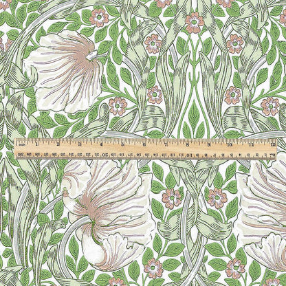 100% LINEN fabric - William Morris Pimpernel apple green - British Victorian Art Craft flax - sewing upholstery home decor or clothing 3838
