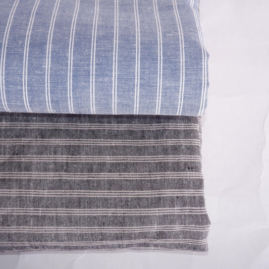 Premium Linen striped Fabric in blue natural linen | Marseille stripe Medium weight stripe fabrics for home textile curtains jackets