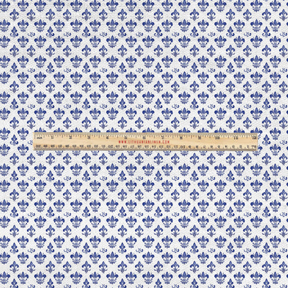 100% LINEN Fabric UPHOLSTERY 12oz - Fleur de lis print on linen - blue Grandmillenial - floral upholstery 360