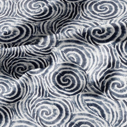 100% LINEN Fabric blue shibori squirl print on white linen - indigoblue flax fabric for uphlstery heavy / medium for clothing 2576