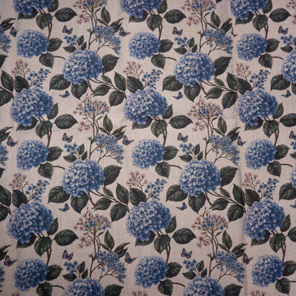 100% LINEN Fabric print Blue Hydrangea -  floral botanical print - heavy for upholstery home decor clothing 3726