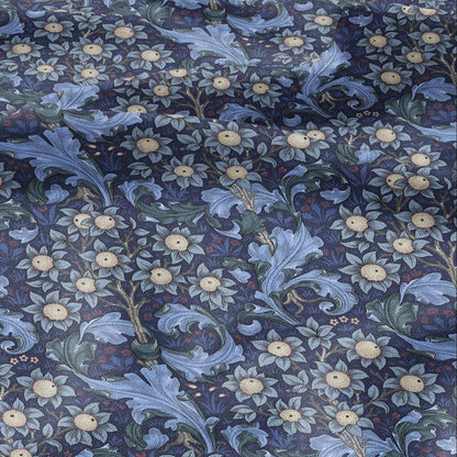 William Morris Orchard 100% LINEN Art and Crafts Fabric - Blue Victorian flax fabric - British historical pattern 3002