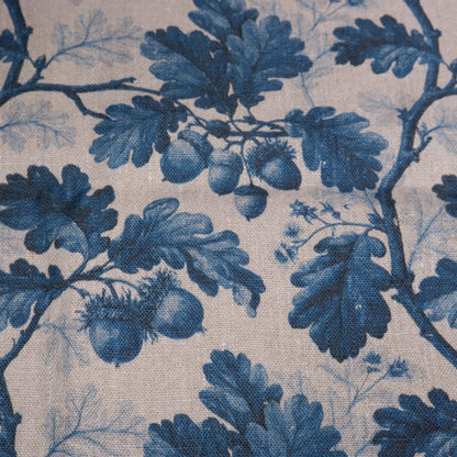 100% LINEN Fabric print Oak leaves with acorn blue grey -  floral botanical print - heavy for upholstery home decor clothing 3712