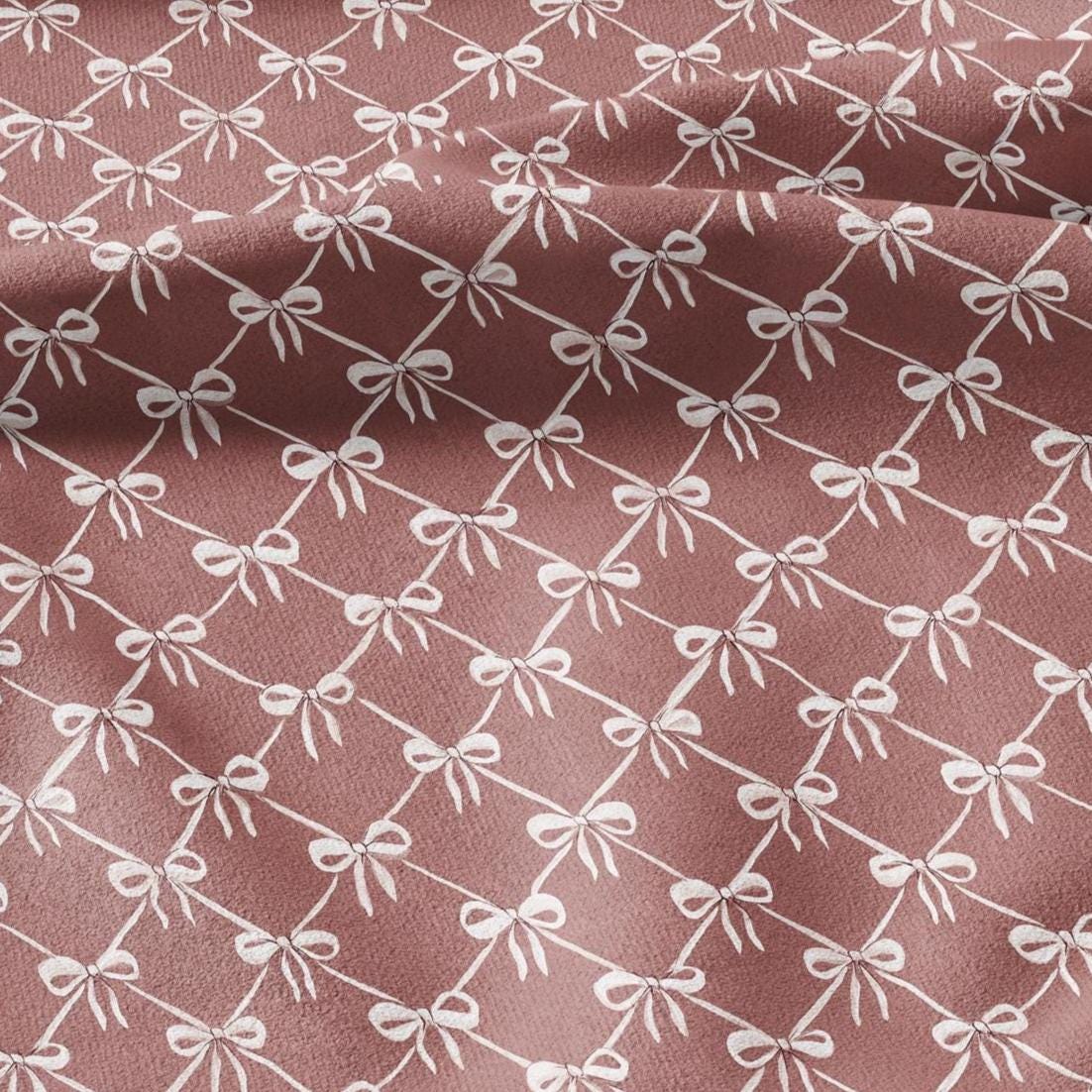 100% LINEN Fabric Ribbon bow trellis linen -pink white fabric for upholstery home decor dress making 3009