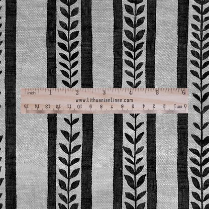 100% LINEN Fabric floral stripe block print on oatmeal linen - heavy fabric for upholstery or medium weight linen for dress making 2504