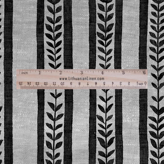 100% LINEN Fabric floral stripe block print on oatmeal linen - heavy fabric for upholstery or medium weight linen for dress making 2504