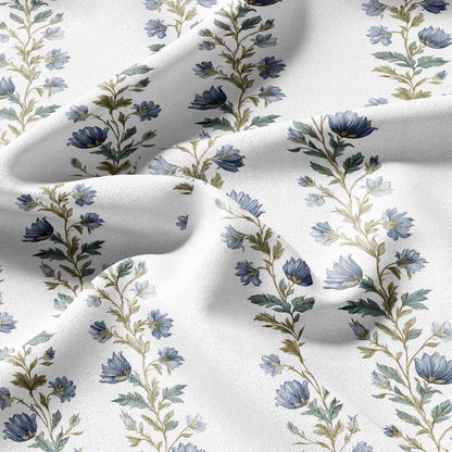 100% LINEN Fabric floral stripe print - for upholstery home decor - medium for dress making 2915