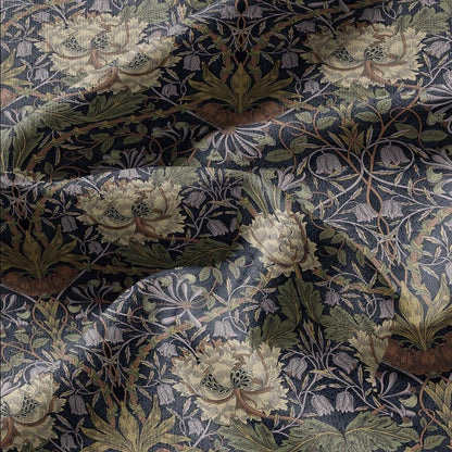 100% linen fabric William Morris Honeysuckle dark colorful print - Victorian Art crafts - Historical pattern fabric upholstery sewing 3313