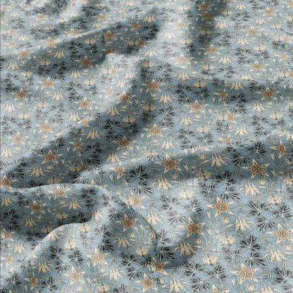 100% linen Columbine prints fabric for Curtain Upholstery Cushion - Art deco blue flower print fabric for dress making sewing