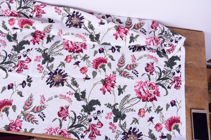 100% linen fabric Heavy dense flax 260gsm Prewashed - Print floral peony