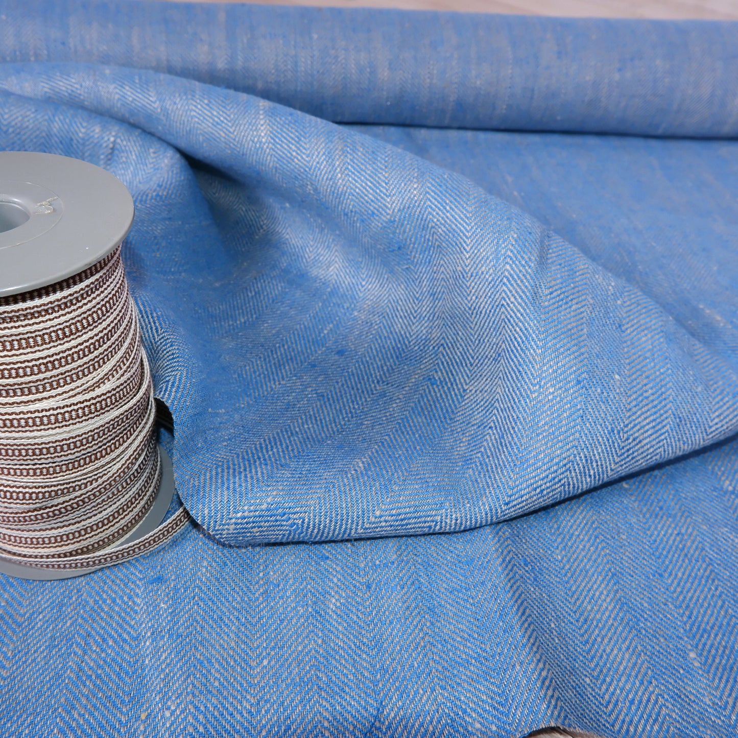 Fishbone 100% linen fabric - Broken twill Herringbone - Black White Blue Grey - Heavy weight, dense. For upholstery, jackets, home textile