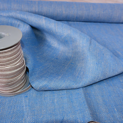 Fishbone 100% linen fabric - Broken twill Herringbone - Black White Blue Grey - Heavy weight, dense. For upholstery, jackets, home textile