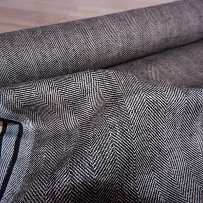 Fishbone 100% linen fabric - Broken twill Herringbone - Black White Blue Grey - Heavy weight, dense. For upholstery, jackets, home textile