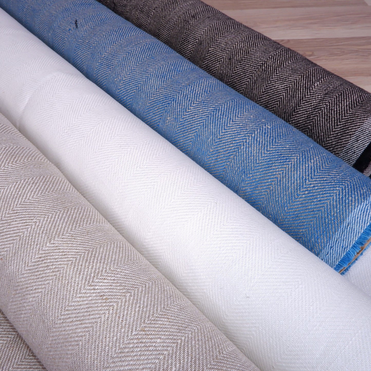 Fishbone 100% linen fabric - Broken twill Herringbone - Black White Blue Grey - Heavy weight, dense. For upholstery, jackets, home textile