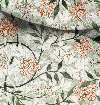 William Morris Jasmine print on 100% LINEN fabric - beige green floral 2561