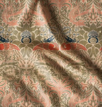 William Morris Dragon and peacock pink print on 100% LINEN fabric LL343P