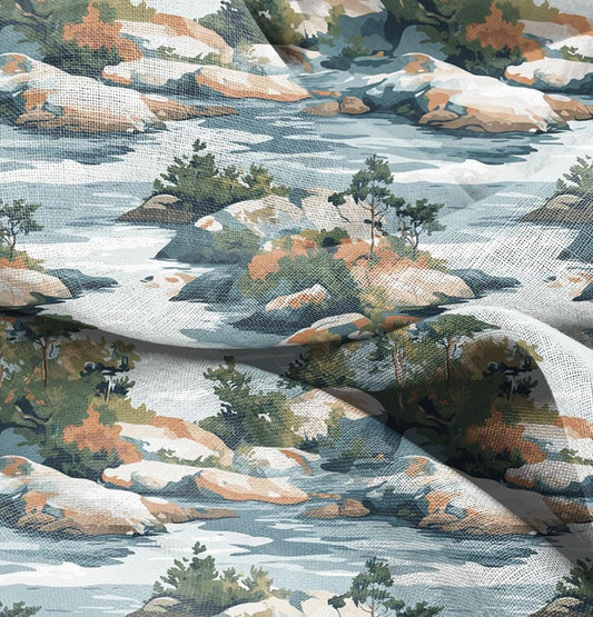 100% LINEN Fabric with Stonny island print 2518
