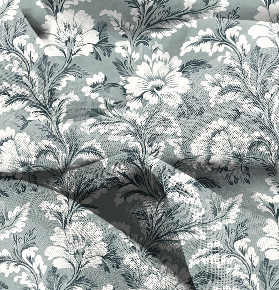 100% LINEN Fabric Floral sage green print - 2018