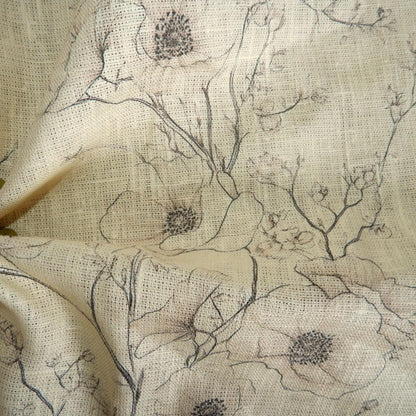 100% LINEN Fabric beige poppy print - LL359P
