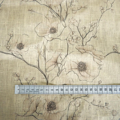 100% LINEN Fabric beige poppy print - LL359P
