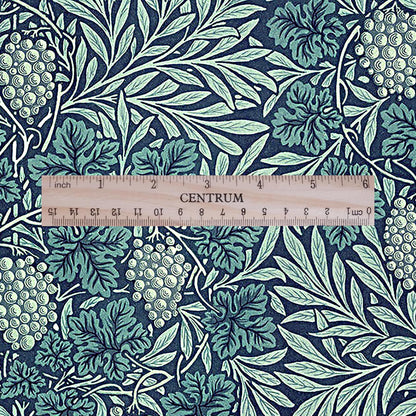 100% LINEN Fabric wine grapes print  from William Morris - blue floral 2101