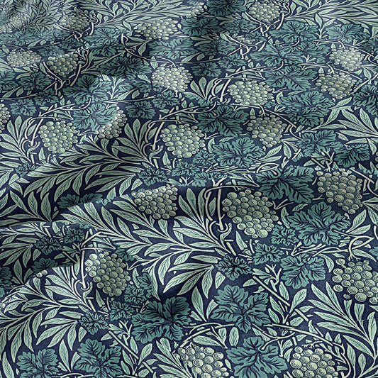 100% LINEN Fabric wine grapes print  from William Morris - blue floral 2101