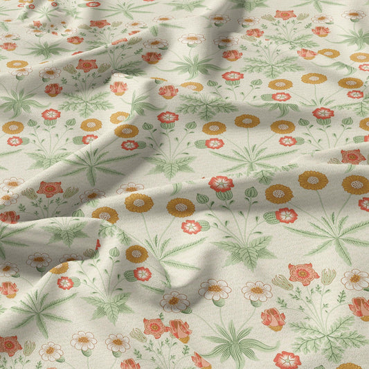 William Morris Daisy print 100% LINEN fabric - floral beige 2116