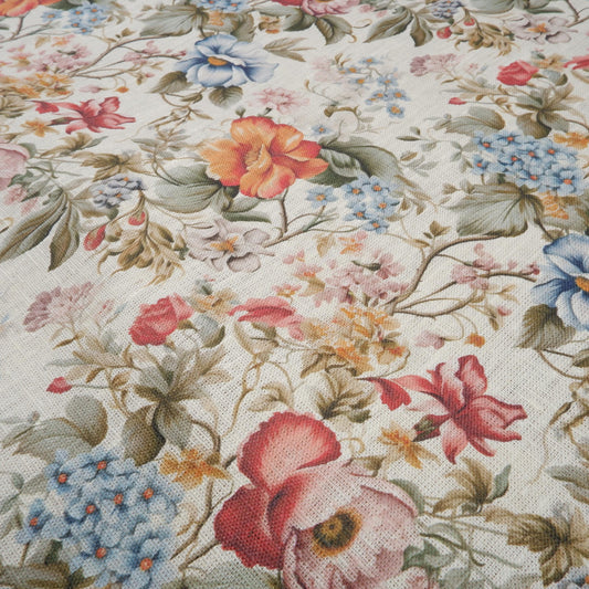 100% LINEN floral print  Beige Baroque flowers 2013