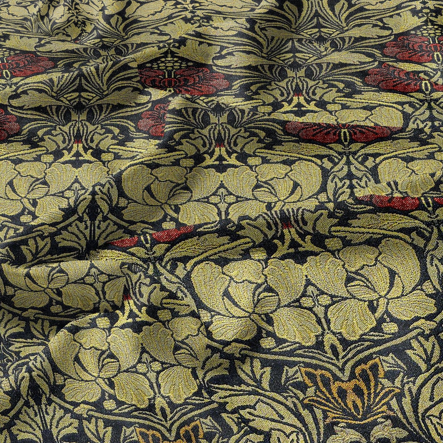 William Morris Roses 100% LINEN Fabric - golden yellow floral 2117