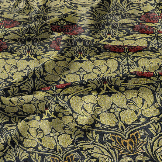 William Morris Roses 100% LINEN Fabric - golden yellow floral 2117