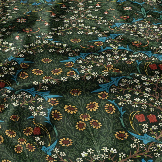 William Morris Blackthorn print 100% LINEN Fabric - green floral 2107