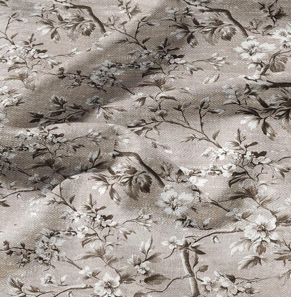 100% LINEN Fabric Toile de Jouy in beige brown floral print - 2067