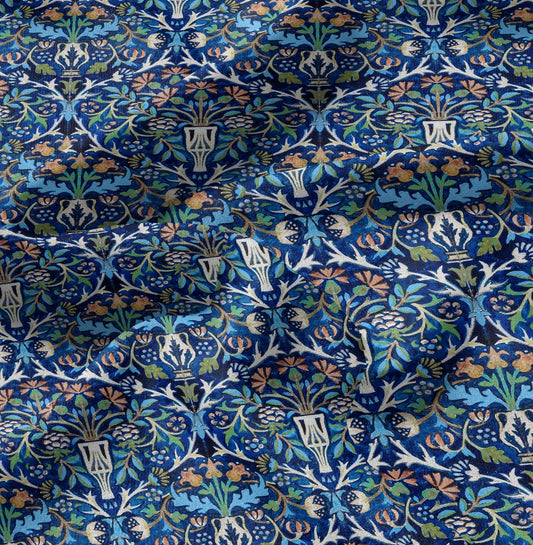 William Morris Blue tapestry print  100% LINEN Fabric - 2106